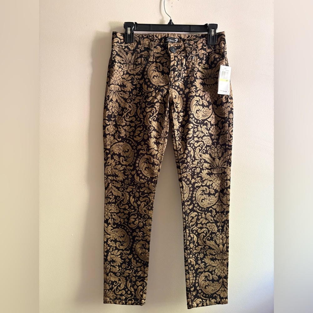 Seven7 Women's Black and Gold Baroque Pants NWT - 4P